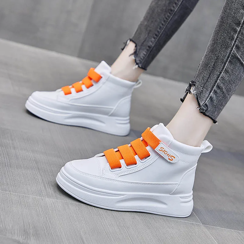 

New Women Casual Shoes PU Leather Flat Anti-Slip Woman Sneakers Outdoor Trainers Female Zapatos De Mujer High-top Shoe
