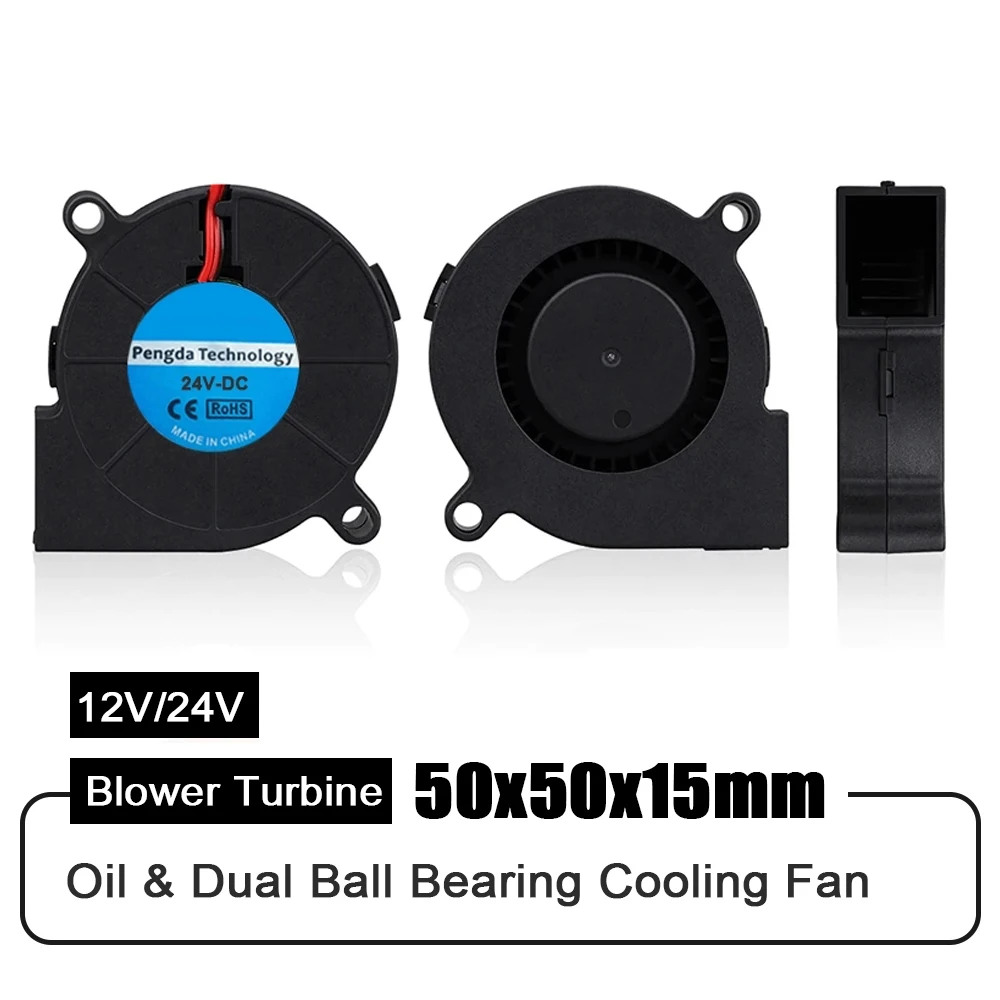 

DC 12V 24V 50x50x15mm Oil/Dual Ball Bearing Blower Turbine 5015 Cooling Fan for 3D Printer Parts