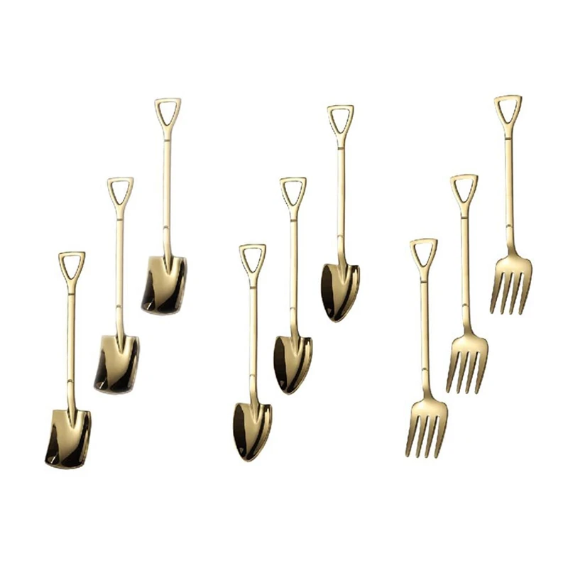 

9 Pcs Shovel Spoon Fork Shovel Coffee Spoon Shovel Handle Dessert Spoon Ice Cream Spoon Shovel Shape Fork Fruit Fork
