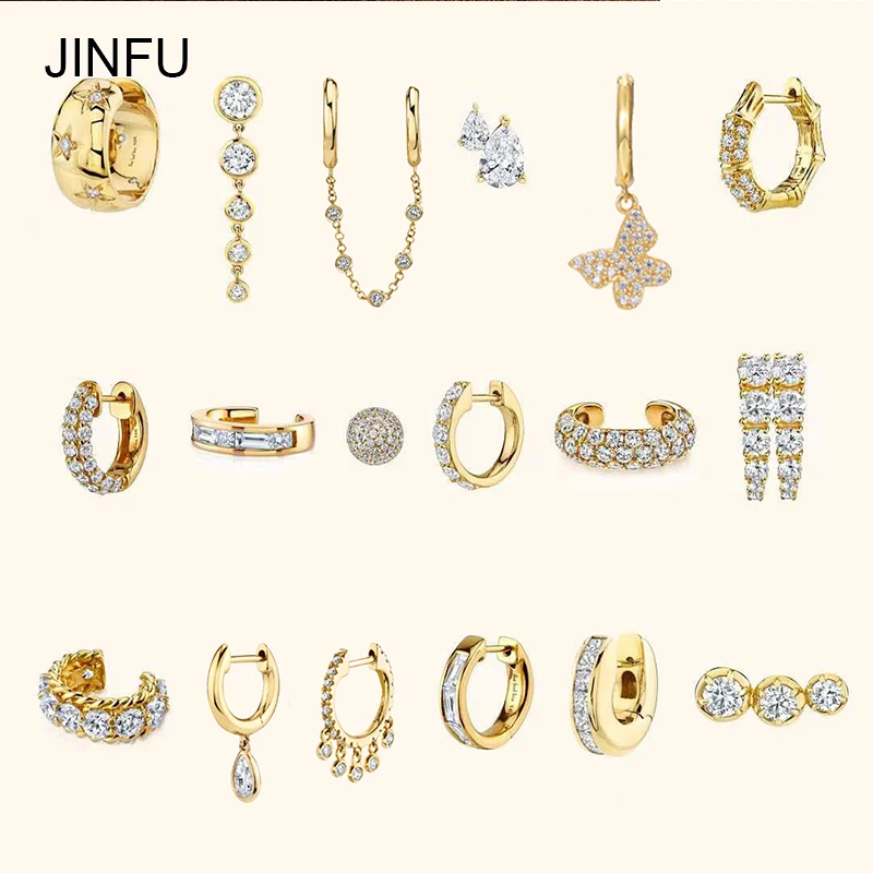 

JINFU Copper Gold Plated Hoop Earrings For Women Fashion CZ Zircon Piercing Women's Stud Dangle Earrings 2022 Jewelry Wholesale