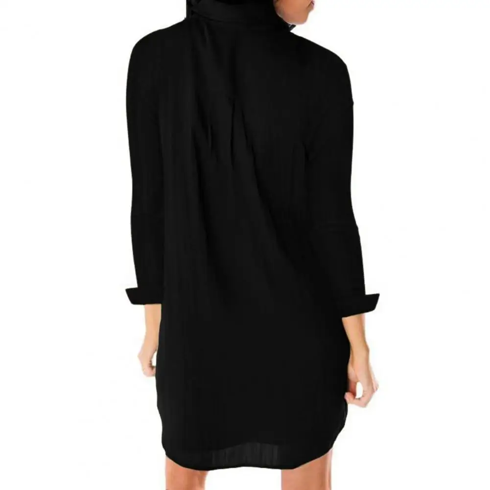 

Single Breasted Chic Ladies Side Pockets Office Shirt Dress Buttons Closure Casual Dress Simple Female Clothing