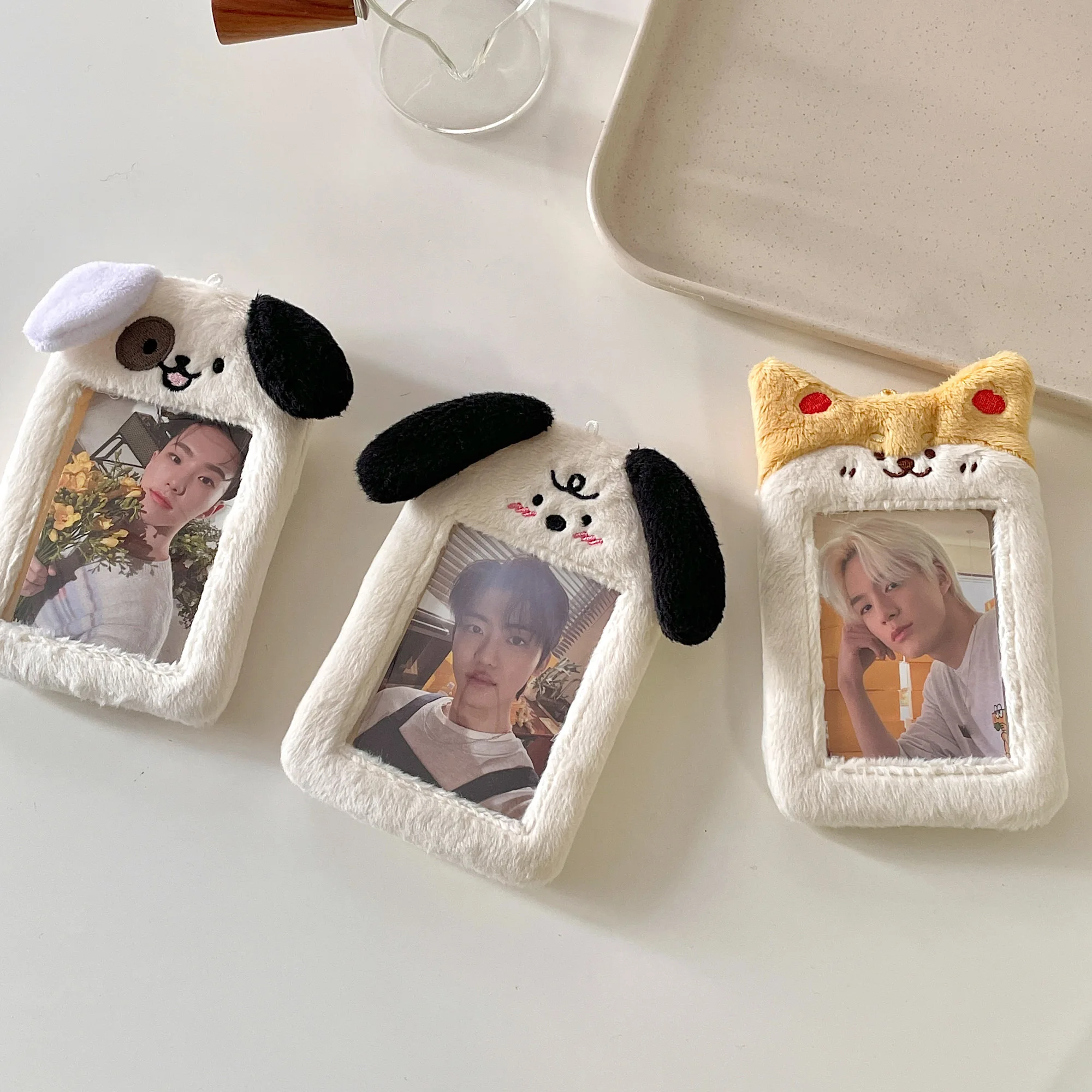 

NEW Original Cute Dog Plush Photocard Holder Kpop Idol Clear Photo Sleeve Winter Warm ID Card Cover Student Bag Keychain Decorat