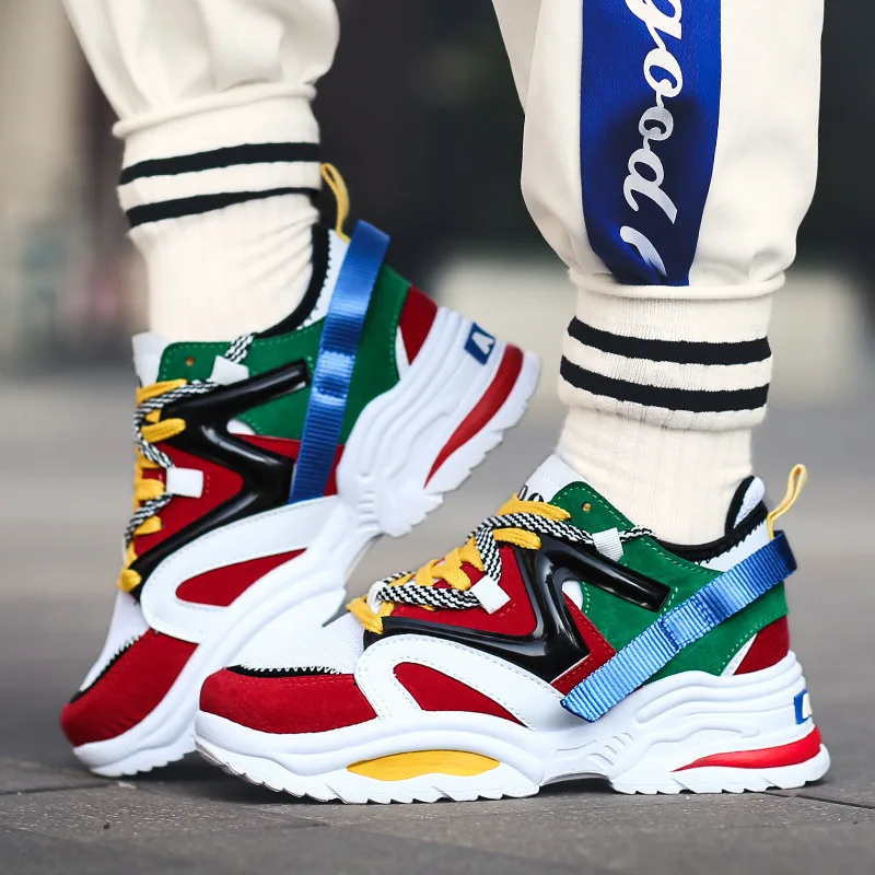 

2022 Man's Sneakers Chunky Wedge Dad Shoes Fashion Couple INS Hot Harajuku Style Lace-Up Mesh Platform Sneakers Brand Men Shoes