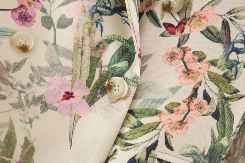 Fashion Women Office Wear Floral Print Blazer Coat Vintage Long Sleeve Pockets Female Outerwear Chic Tops