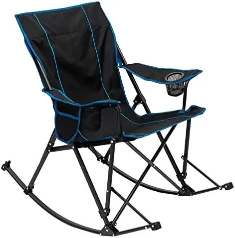 ,  Folding Rocking Chairs With Luxury Padded Recliner & Pocket,carry Bag, 300 Lbs Heavy Duty For Lawn/outdoor/p