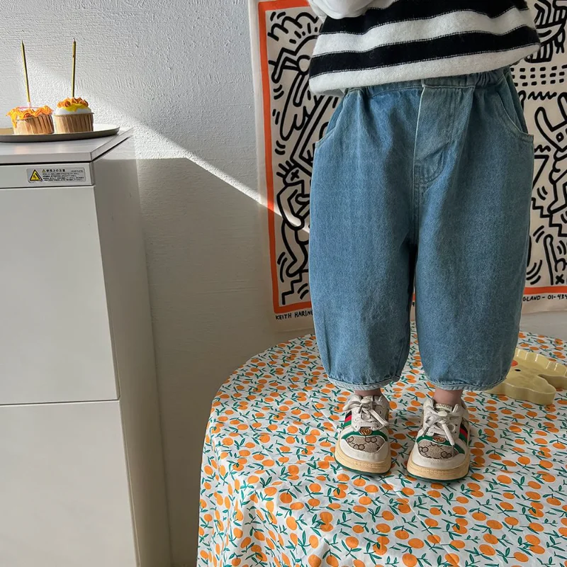 

Boy's Wide Legs Jeans 1-9Year Girl's Trousers Children Denim Pants Casual Loose Knickerbockers Children's Clothing Kids