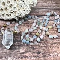 white quartz crystal double point pendant knotted handmade morganite chips bead yoga mala prayer necklaces women jewelryqc0156