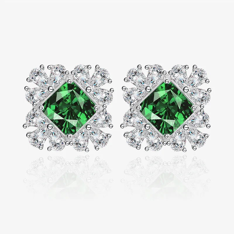 

European and American New Imitation Emerald S925 Sterling Silver Temperament Stud Earrings High-grade Wedding Noble Jewelry Gift