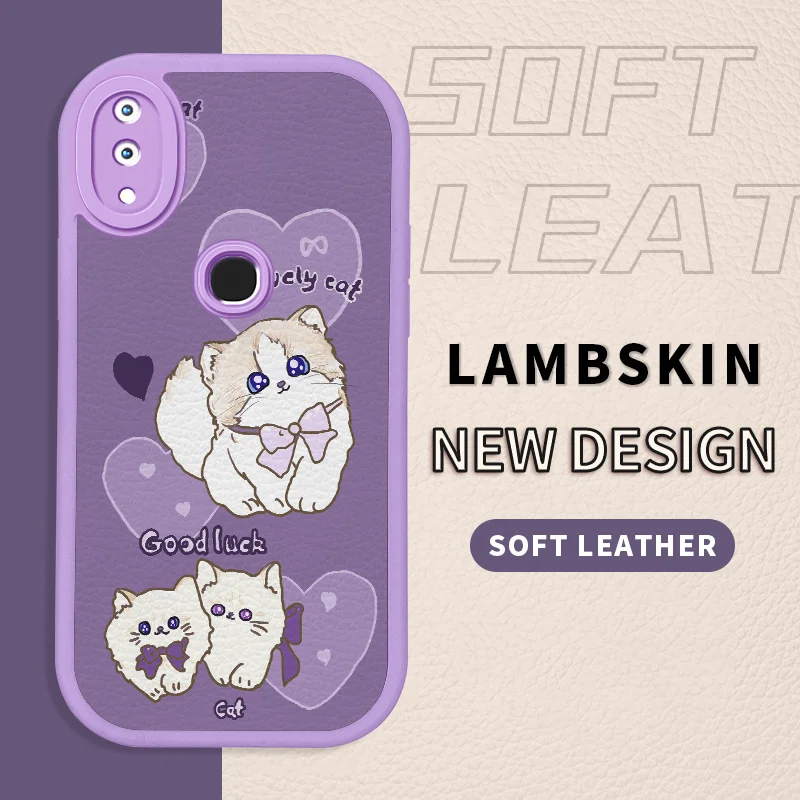 

Cute Bow Kitten Lambskin Case for vivo V11i Z3 Z3i V15 S1 Pro China S12 S10E V23 V23E V25 5G Soft Shockproof Phone Cover