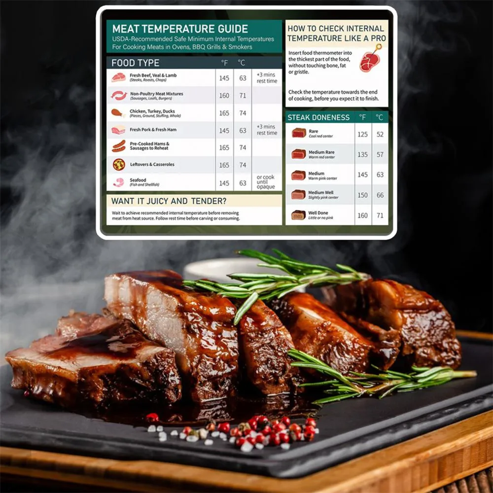 

New BBQ Guide Sticker Flexible Tear-resistant Grilling Temperature Guide Meat Temperature Guide Sticker Outdoor Barbecue