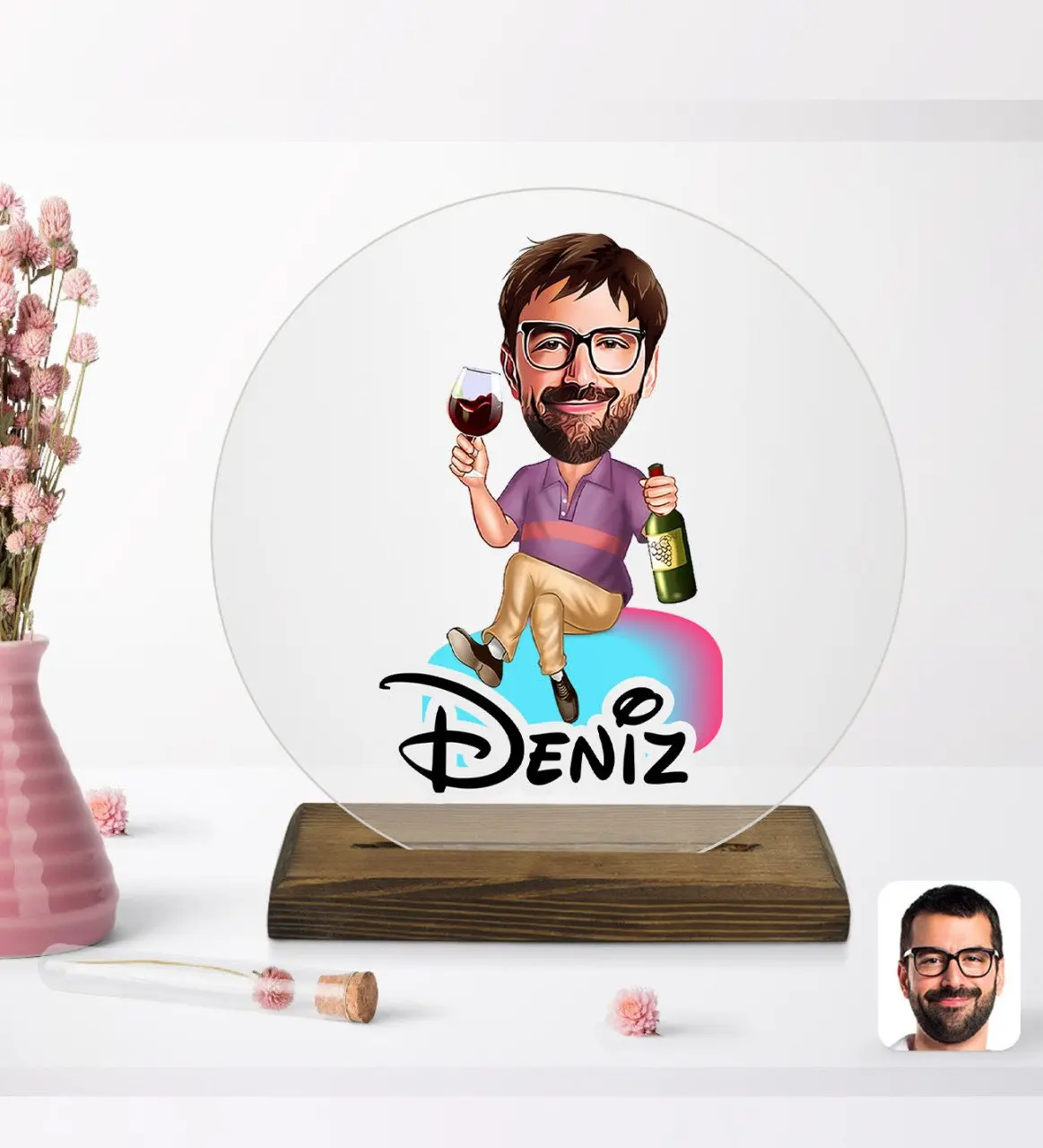 

Personalized men cartoon round wooden stand Biblo-2