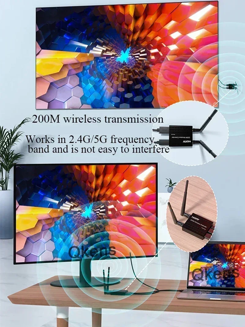 Фото Беспроводной HDMI-удлинитель 200 м, передатчик и приемник аудио-видео, адаптер для камеры, ПК, проектора, 1 ноутбука и 2, 3, 4 телевизоров №5