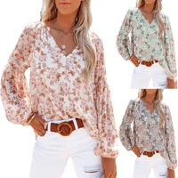 blouses women 2022 spring casual v neck sexy chic woman blouse lantern sleeve long sleeve shirt floral chiffon blouse female