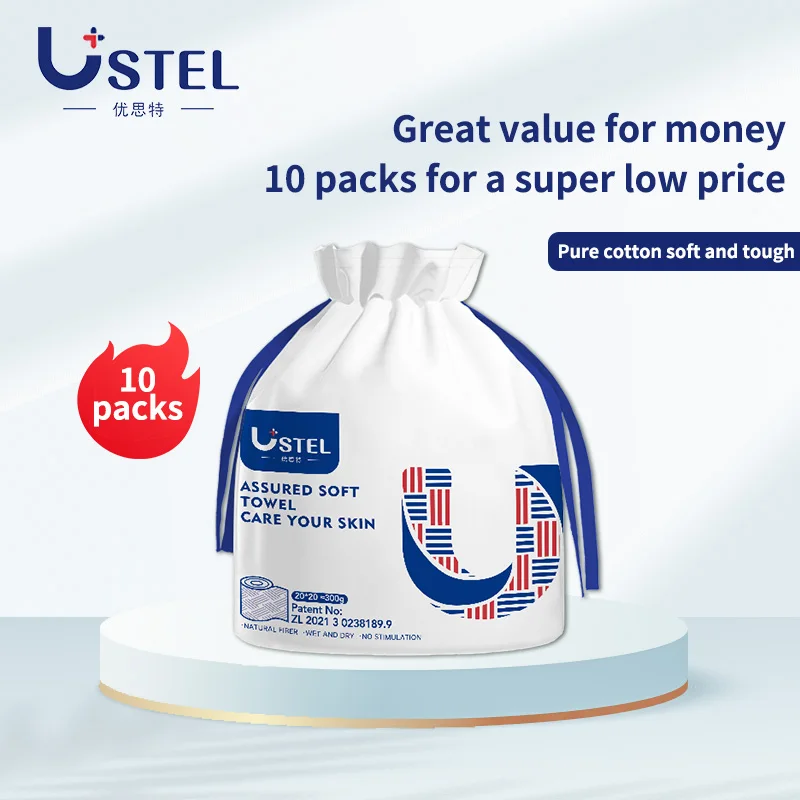 

USTEL Disposable Soft Cotton Towels Roll Type Face Towels Tissue Dry and Wet Skincare Cleaning Wipes Makeup Remover Face Towels