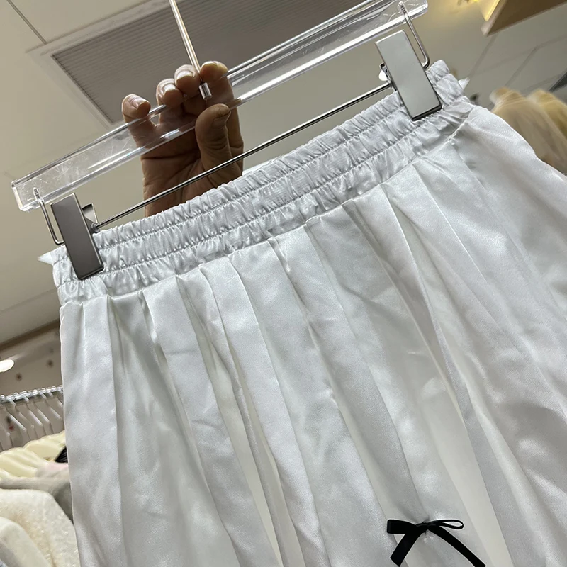 Юбка женская трапециевидная плиссированная с бантом и цветами