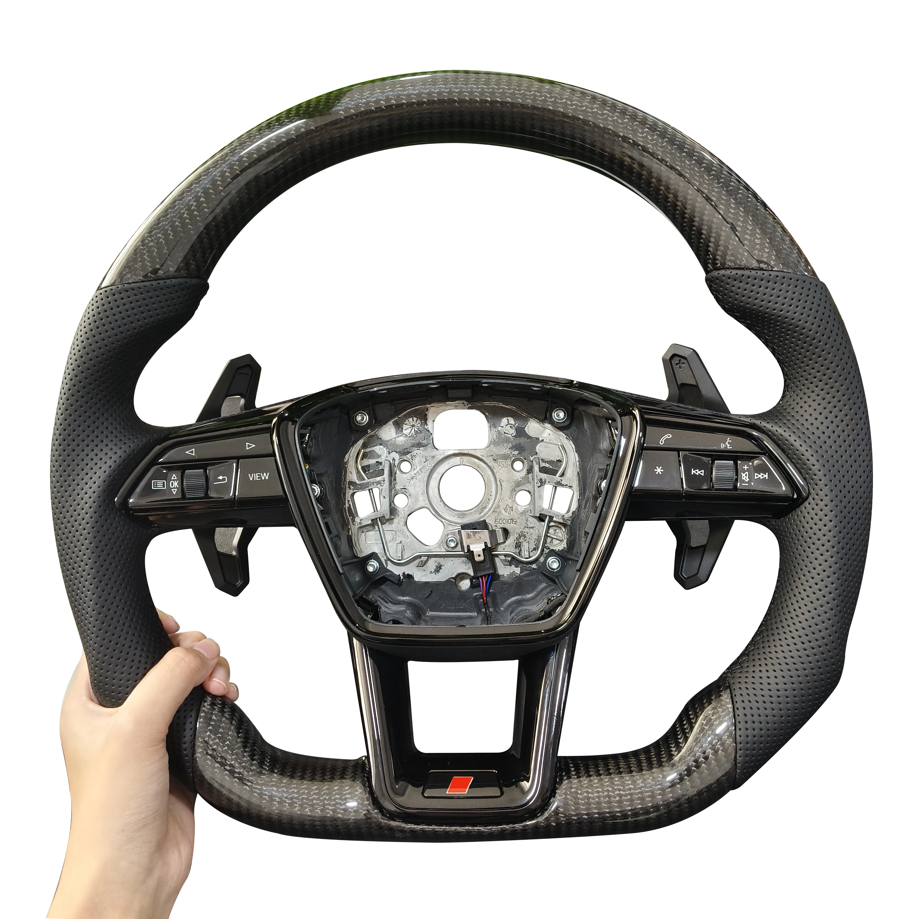 

Руль из углеродного волокна, подходит для Audi A6 C8 A7, с кнопками и петельками переключения передач, черная рама, автомобильные аксессуары