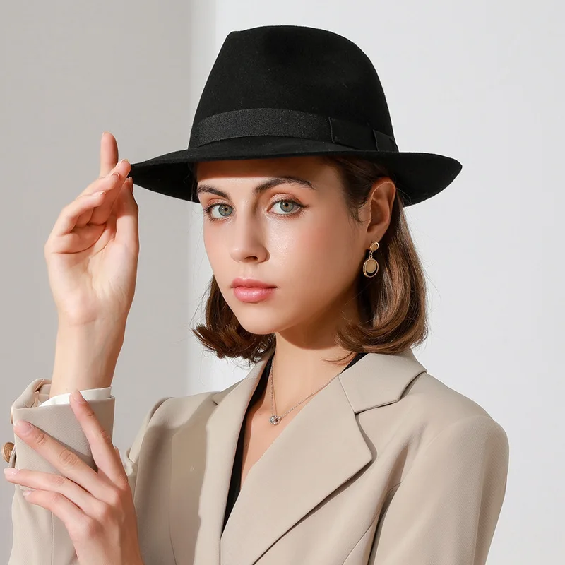

Vintage 100% Light Wool Fedora Hat Women Men Short Brim British Felt Hat Fashion Ladies Outdoor Travel Casual Western Trilby Hat