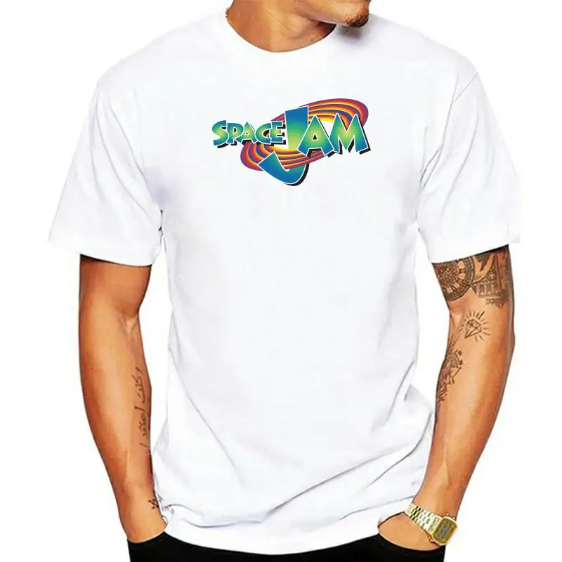 

T-Shirt Men Summer Style Space Jam Logo Men's White Tees Shirt Clothing White