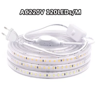 high quality led strip eu 220v flexible led tape lights 120ledsm outdoor lighting waterproof rope with offon swith power plug