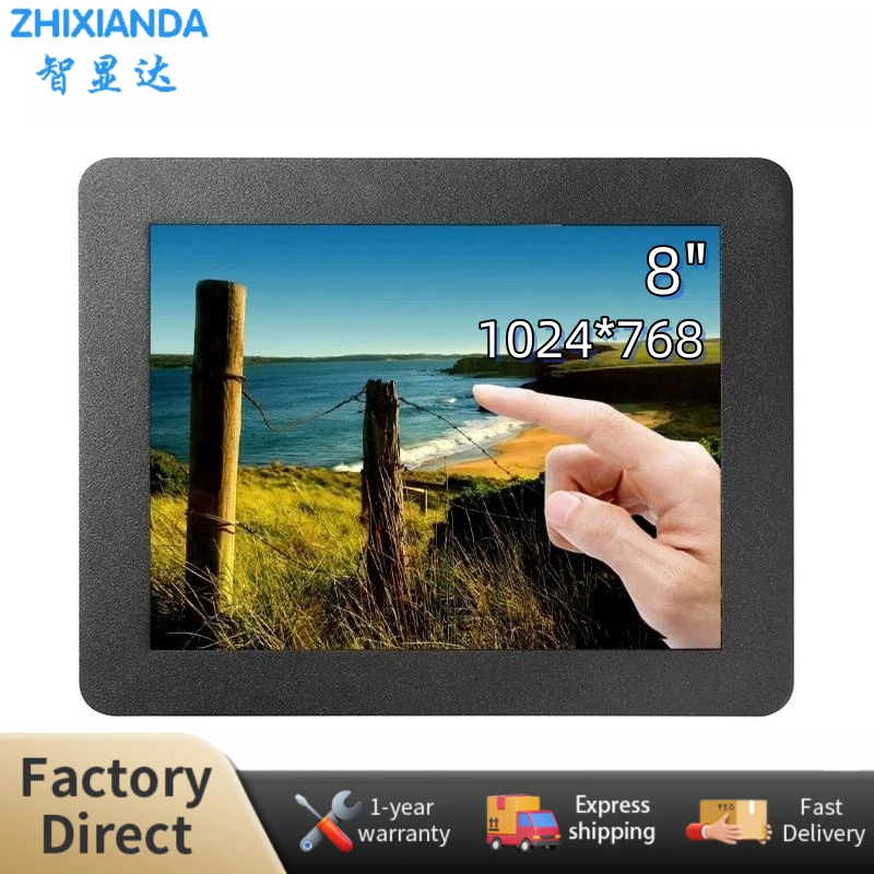 

Zhixianda Hot Sale 8 Inch Small Size 1024x768 Panel Mount Industrial Display Resistive Capcaitive Touch Screen Embedded Monitor
