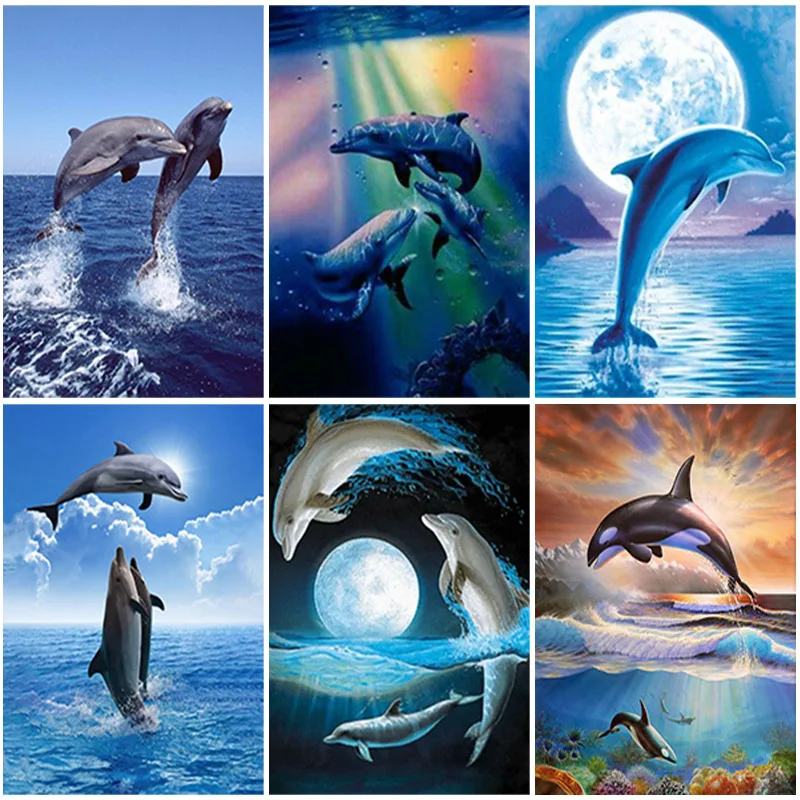 

DIY Dolphin 5D Diamond Painting Full Square Drill Animal Diamond Embroidery Cross Stitch Kit Wall Art Home Decor Resin Gift