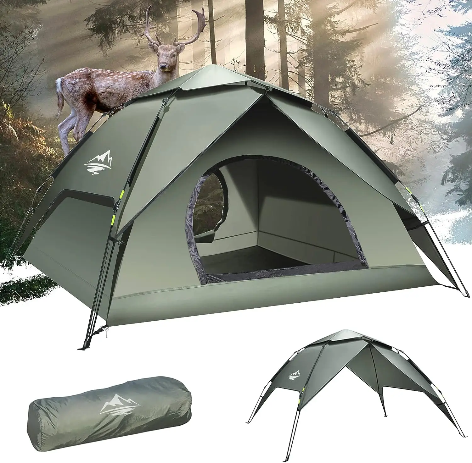 

Pop Up Tents for Camping, 2-3 Person Camping Tent Automatic 60s Setup Dome Tent, 2 in 1 Double-Layer Waterproof Family Tent for
