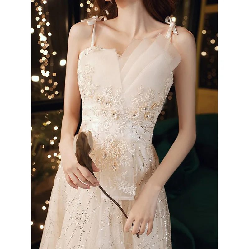 

Evening Dress For Women 2023 New Champagne Banquet Temperament Walk Show Costume Birthday Annual Meeting Host Bridesmaid