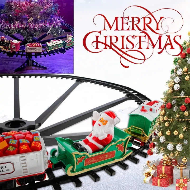 

Christmas Train Electric Toys Christmas tree decoration train track frame Railway Car with Sound&Light Rail Car Christmas gi