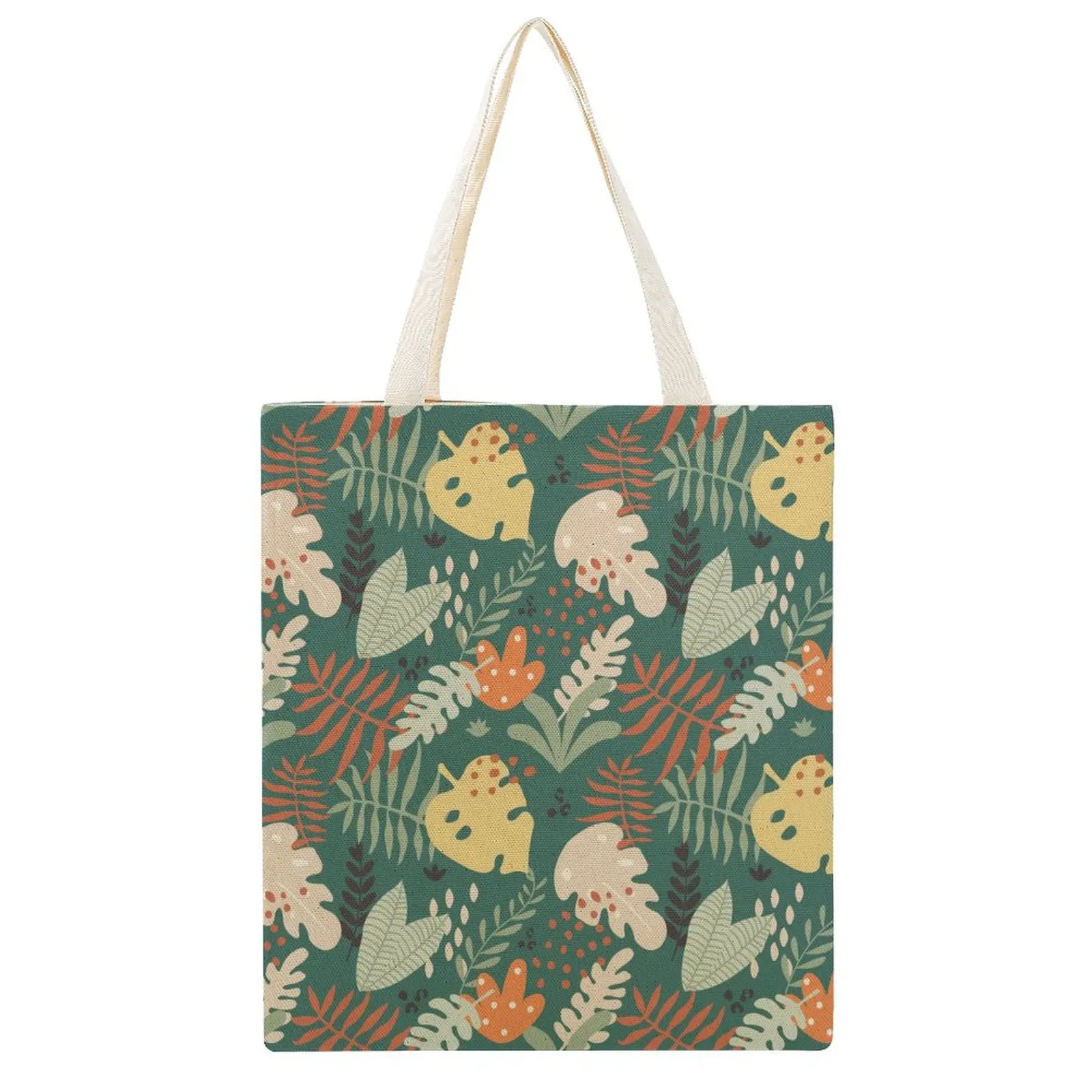 

Canvas Handbags for Women 2023 Green Leaf Print Shoulder Bag Female Large Casual Top-handle Bag Fashion Big Size Handbag Tote