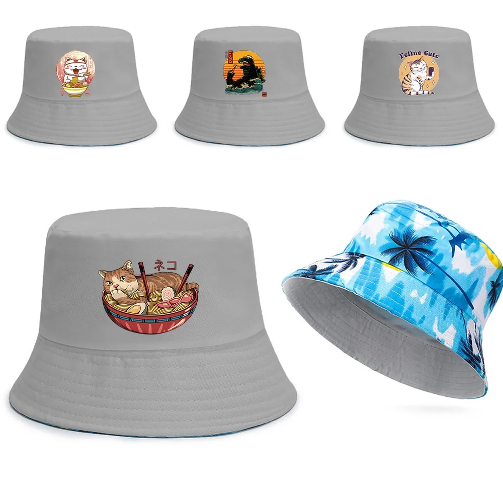 

Unisex Summer Foldable Bucket Hat Women Outdoor Sunscreen Fishing Hunting Cap Cat Printed Men Basin Chapeau Sun Prevent Hats