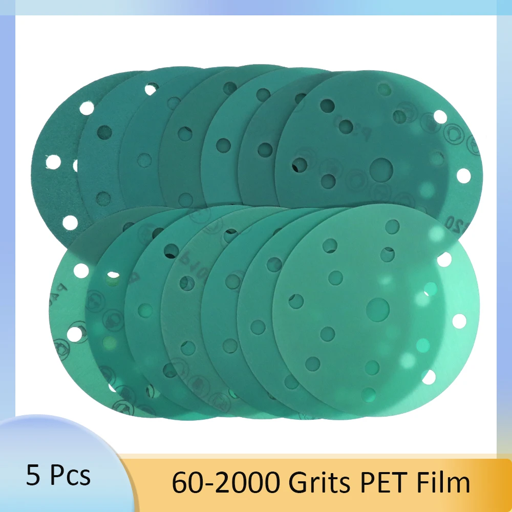 5 Pcs Hook and Loop Sanding Disc 6 Inch 15 Holes Polyester Film 150MM Sandpaper Wet & Dry Grinding Tools For Festool Sander