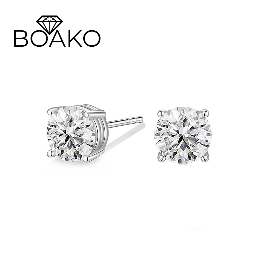 

BOAKO 925 Sterling Silver Stud Earring Elegant 0.1CT Bling Round Zircon Earrings for Lovers' Pendientes Plata 925 Jewerly Gift
