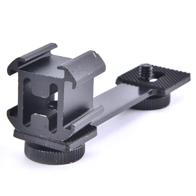 

3 In 1 Triple Hot Shoe Mount Adapter Extension Bracket Holder ForBoya BY-MM1 Microphone Stand For Smooth 4 DJI OSMO Mobile