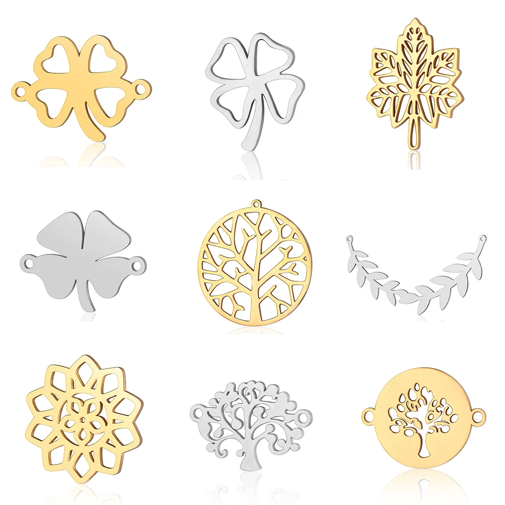 Фото 5pcs/lot Maple Leaf DIY Charms Wholesale 100% Stainless Steel Lucky symbol Connectors Charm Tree of Life  Jewelry Pendant №1