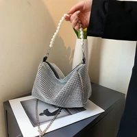 xiuya luxury designer handbag for women korea fashion pearl rhinestones crossbody bags 2022 new casual zipper female party bag