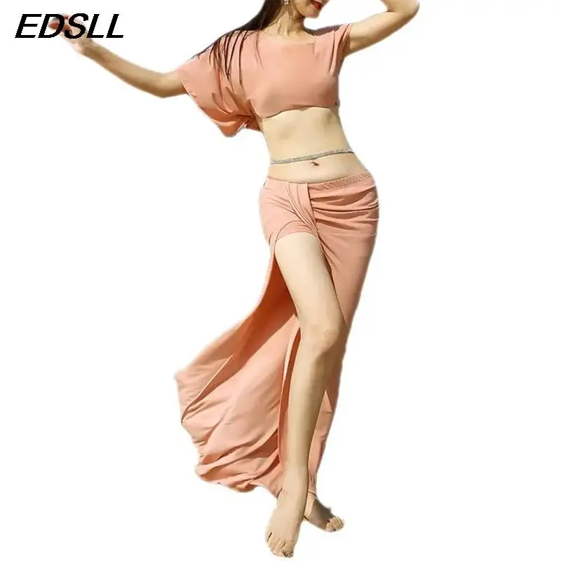 

Лидер продаж, женский летний топ с коротким рукавом и сексуальная Длинная юбка с разрезом, костюм для взрослых для восточных танцев