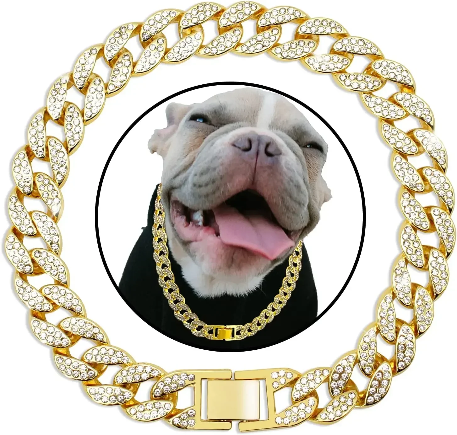 

Cuban Pet Chain Chain Collars Dog Metal Collar Diamond for Dogs Dog Cuban Cats Collar Jewelry Gold