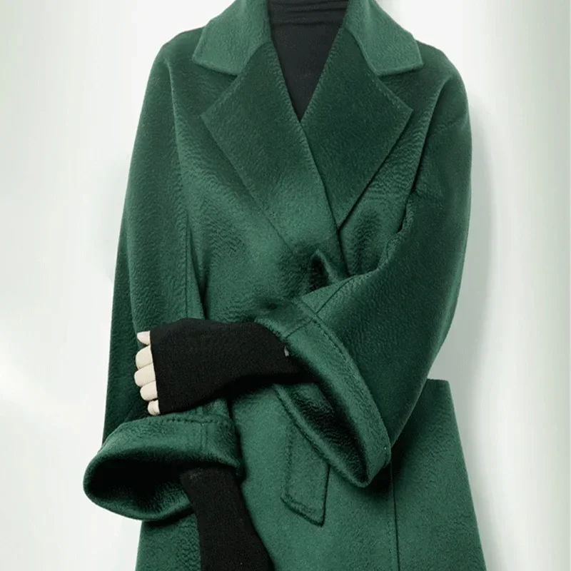 

Женское двухстороннее кашемировое пальто, шерстяное пальто средней длины с воротником-стойкой, Осень-зима 2023