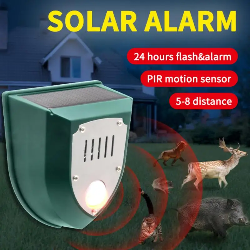 

Solar Sound Light Alarm Motion Sensor 129dB 12MHZ-44MHZ Siren Sound Alert 6LEDs Flash Warning Strobe Security Alarm Farm Villa