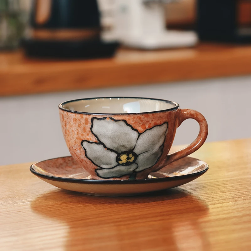 

Многоразовые чайные чашки с ручкой для магазина, цветочные винтажные фарфоровые сервис, кофейная чашка, наборы тарелок для эспрессо, керами...