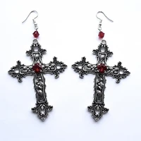 goth large detail cross black red diamond jewelry earrings silver goth punk jewelry fashion gorgeous statement women gifts
