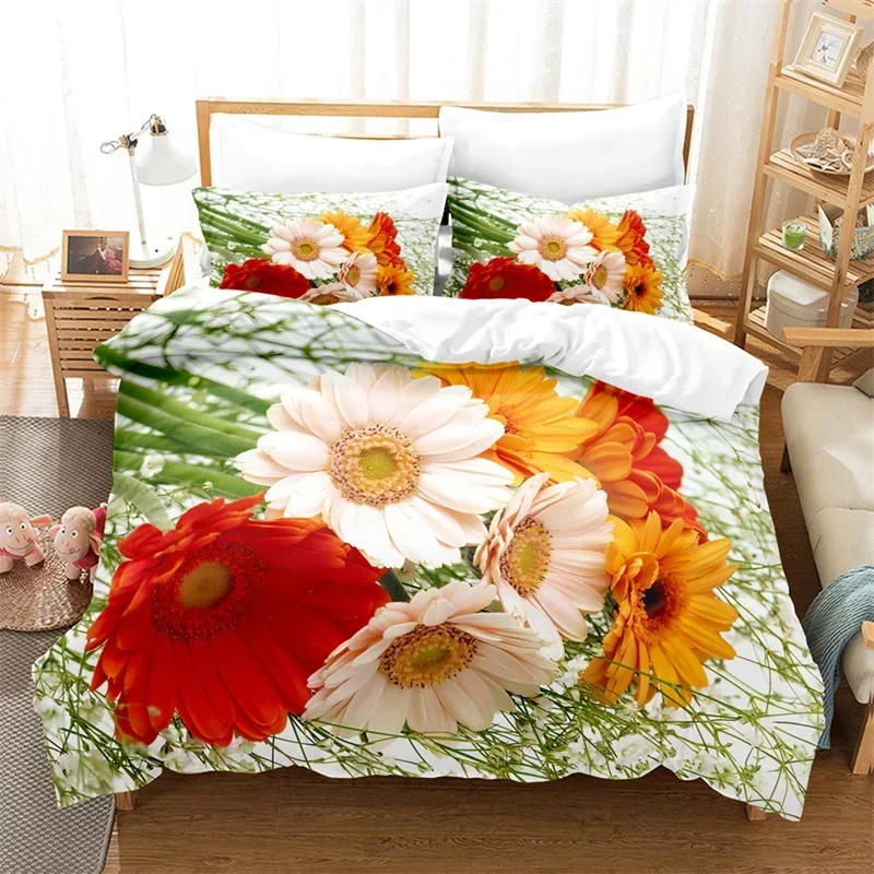 

Постельное белье с цветными маргаритками, Комплект постельного белья для спальни с цветочным рисунком, королевский комплект постельного белья для девушек, Комплект постельного белья большого размера с одеялом