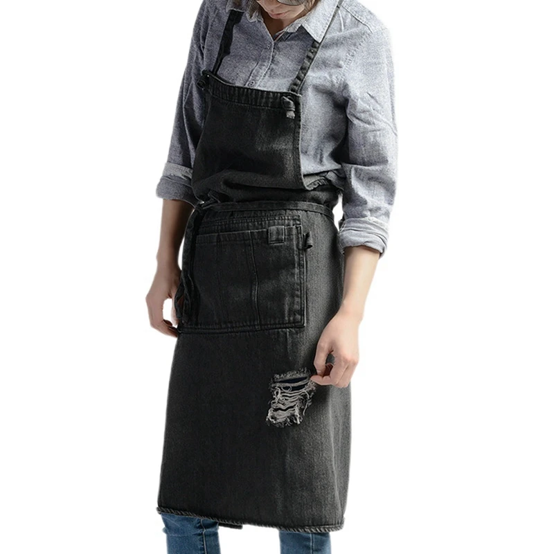 

1 Denim Apron Halter Bib with Pockets for Baking, Painting, Gardening, Cleaning