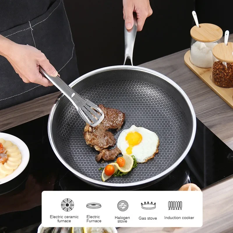 

Frying Pan Stainless Steel Honeycomb Non-stick Frying Pan Non-coated Full Screen Omelet Pan Frying Steak Pancake Cookware Pans