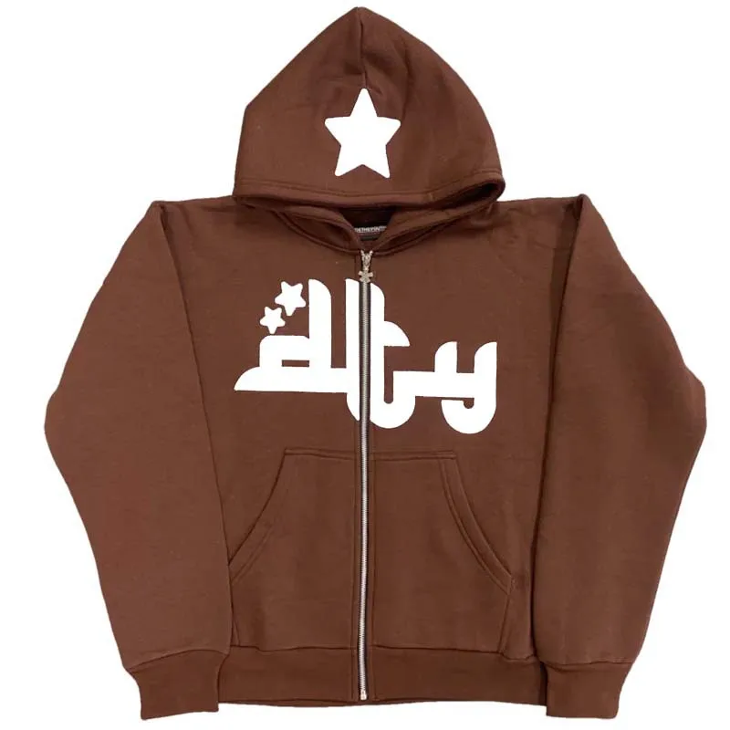 

Y2K Men Hoodies Fashion Star Graphics Print Hooded Sweatshirts Sport Coat Gothic Grunge Oversized Women Zip Up Hoodies Jacket