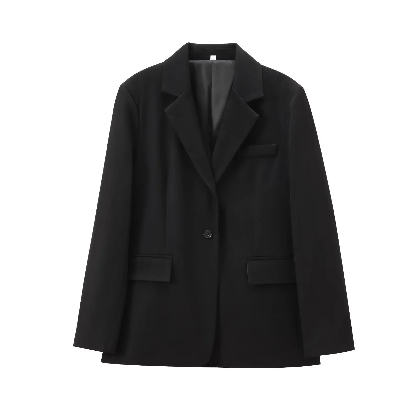 Women's 2025 new fashion flip decoration loose basic style lapel suit coat retro long sleeved button up women's chic top