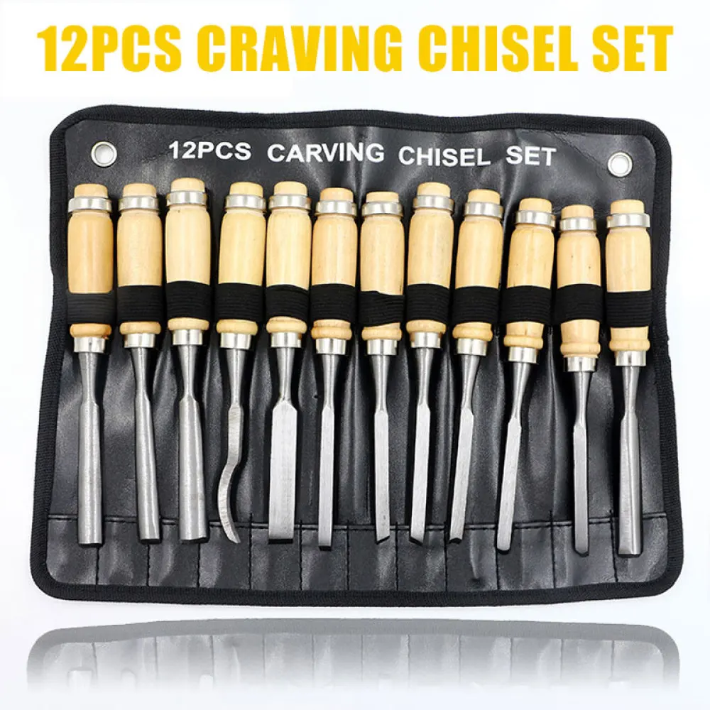 

12Pcs Professional Manual Wood Carving Hand Chisel Tool Set Carpenters Woodworking Carving Chisel DIY Detailed Hand Tools