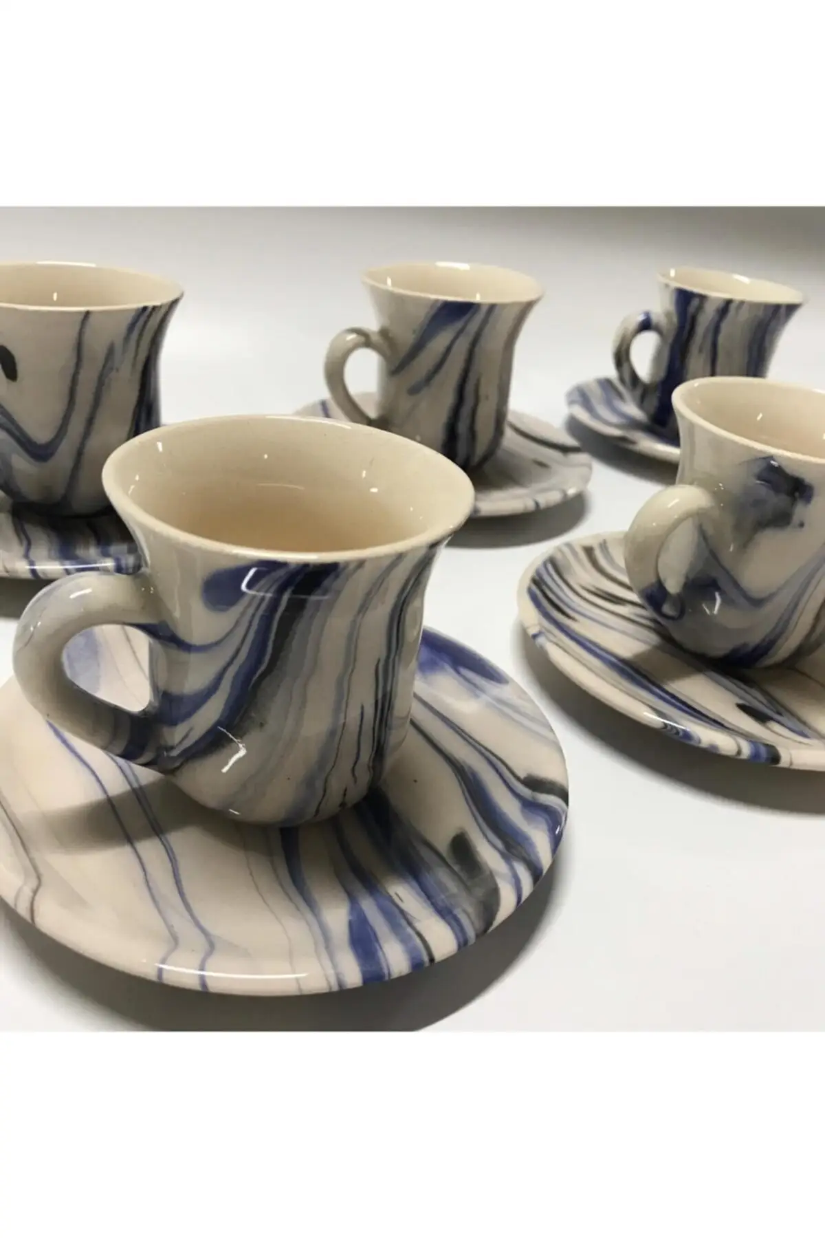 

Amazing Turkish Greek Arabic Coffee & Espresso Cup Set 6 Psc. Ceramic Ebrouli Pattern Coffee Cup Set