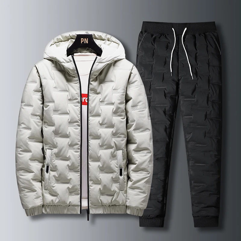 Thicken Men's Down Jacket with Down Pants Sets 2022 Winter Warm Parka Tracksuit Men Casual Outerwear Down Coat  Down Jacket