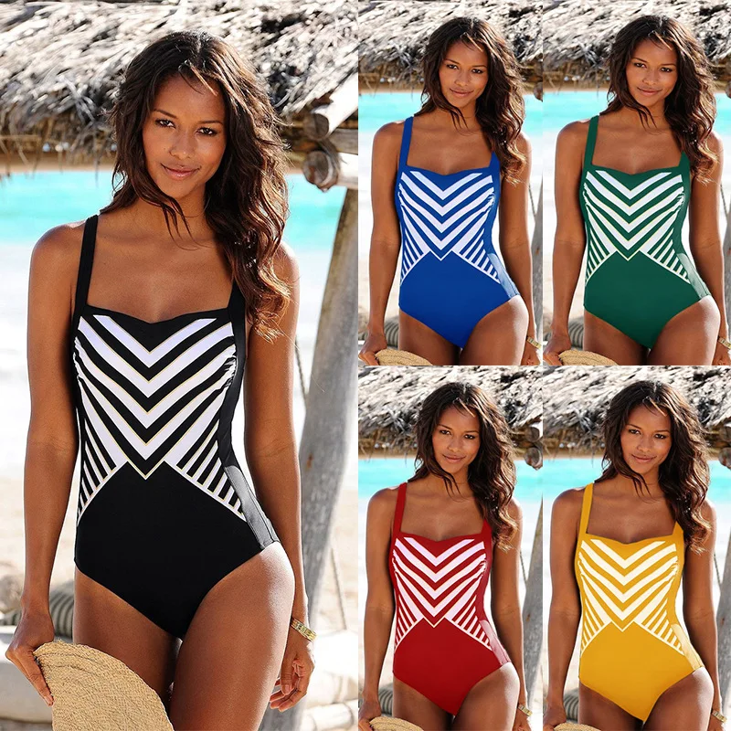 

Stripes High Leg One Piece Swimsuit